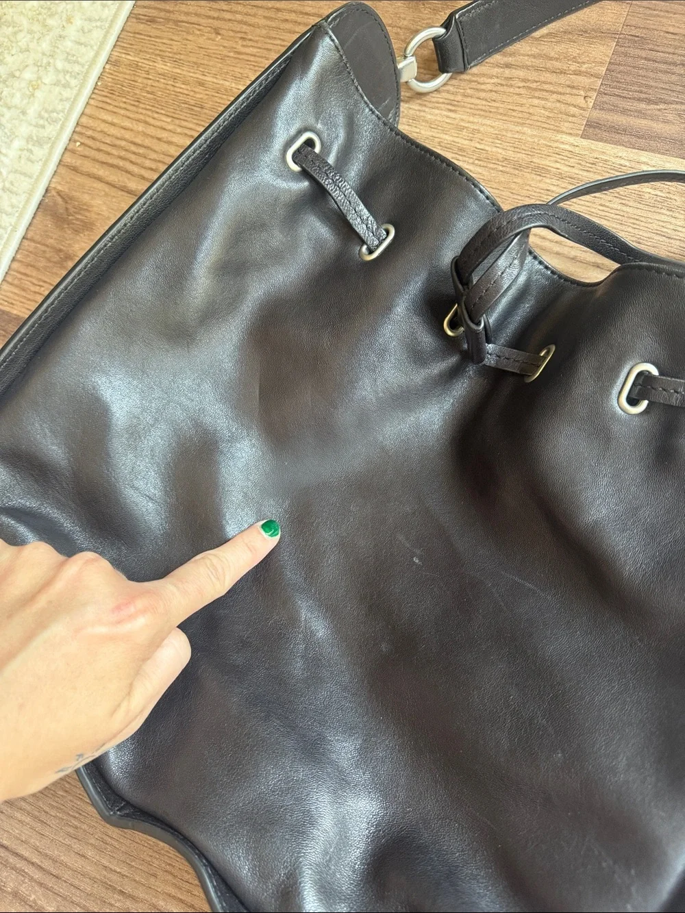 Frye Ilana Hobo Black Leather Drawstring Shoulder Bag Purse